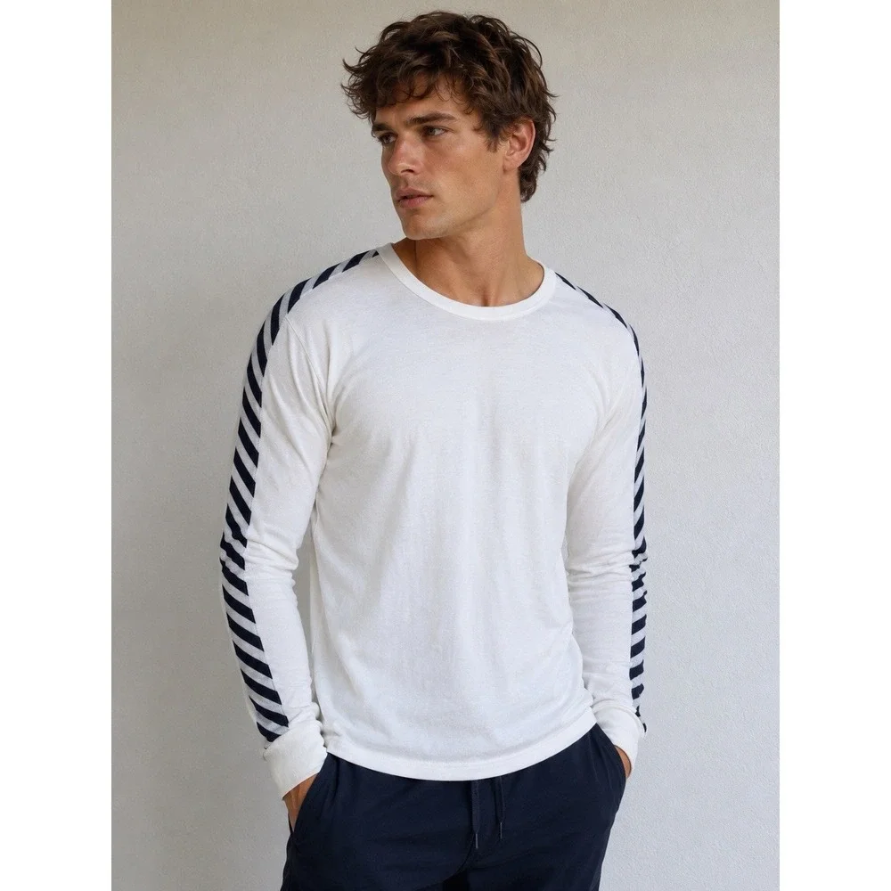 Helly Hansen Shirt Men L HH LIFA Stripe Crew Base Layer Long Sleeve